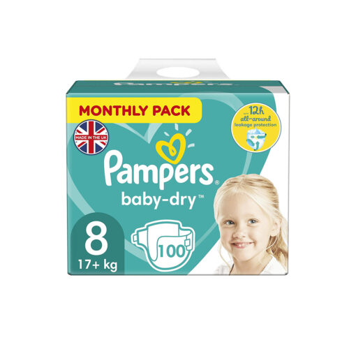 Pampers Baby Dry Diaper Size 8 belt 17+ kg 52 pcs Jumbo Pack (UK)